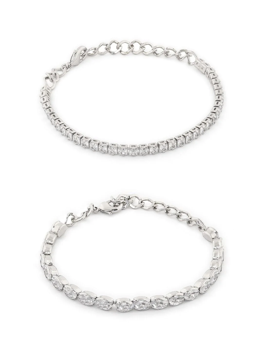 Zaveri Pearls Women Pack of 2 Silver-Plated Brass Cubic Zirconia Wraparound Bracelet - Image 5
