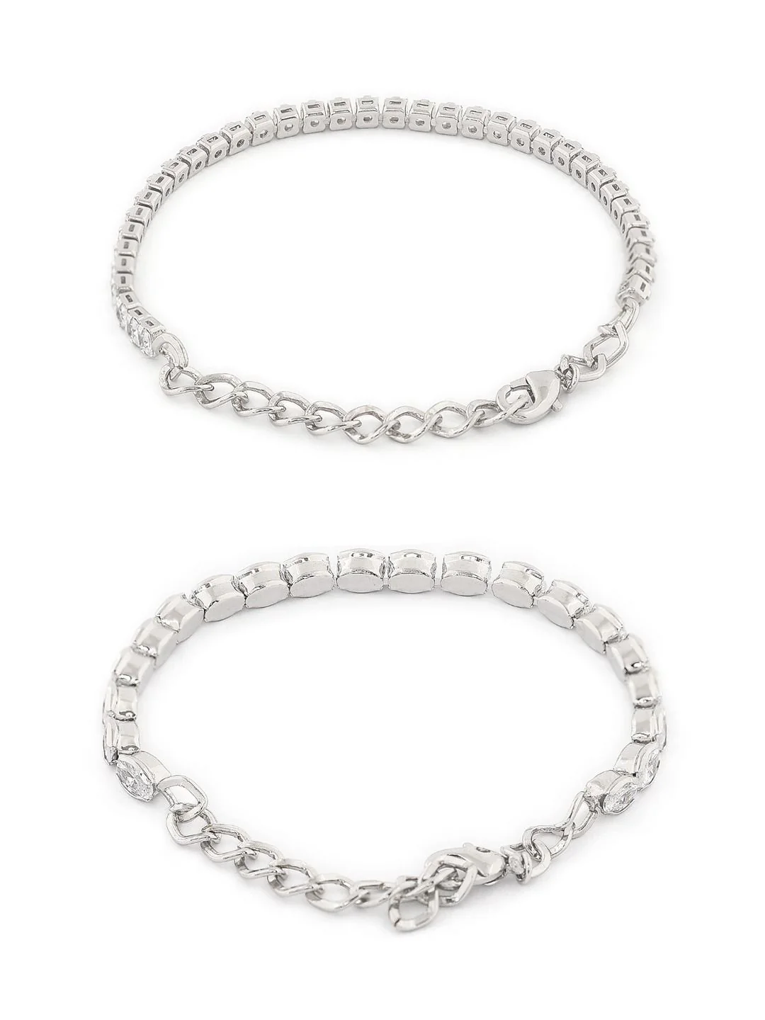 Zaveri Pearls Women Pack of 2 Silver-Plated Brass Cubic Zirconia Wraparound Bracelet - Image 7