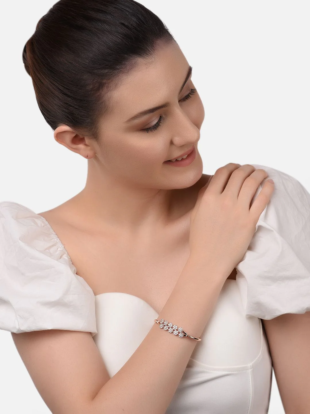 Zaveri Pearls Women Rose Gold & White Brass Cubic Zirconia Kada Bracelet Set of 2 - Image 4