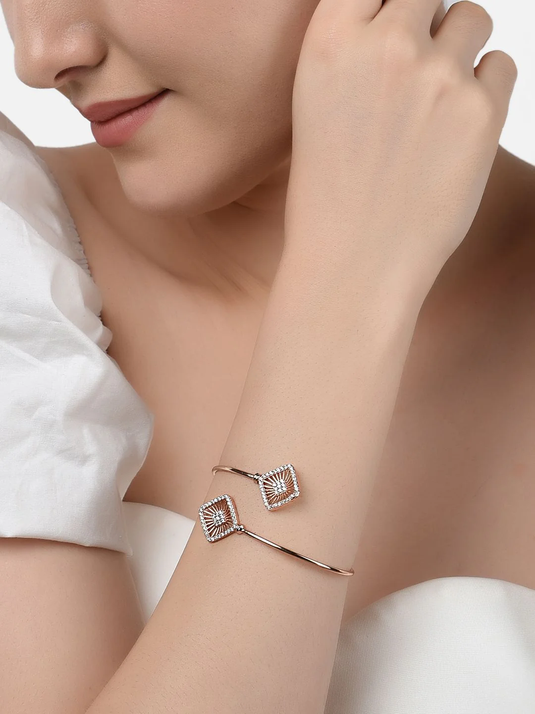 Zaveri Pearls Women Set Of 2 Rose Gold Brass Cubic Zirconia Kada Bracelet - Image 3