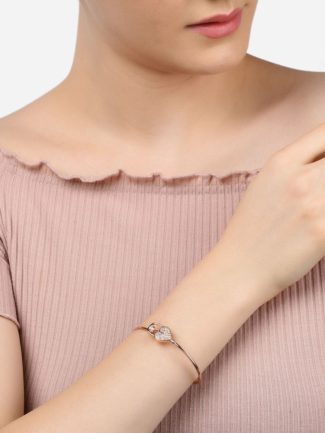 Zaveri Pearls Women Set of 2 Rose Gold-Plated Brass Cubic Zirconia Kada Bracelet - Image 2