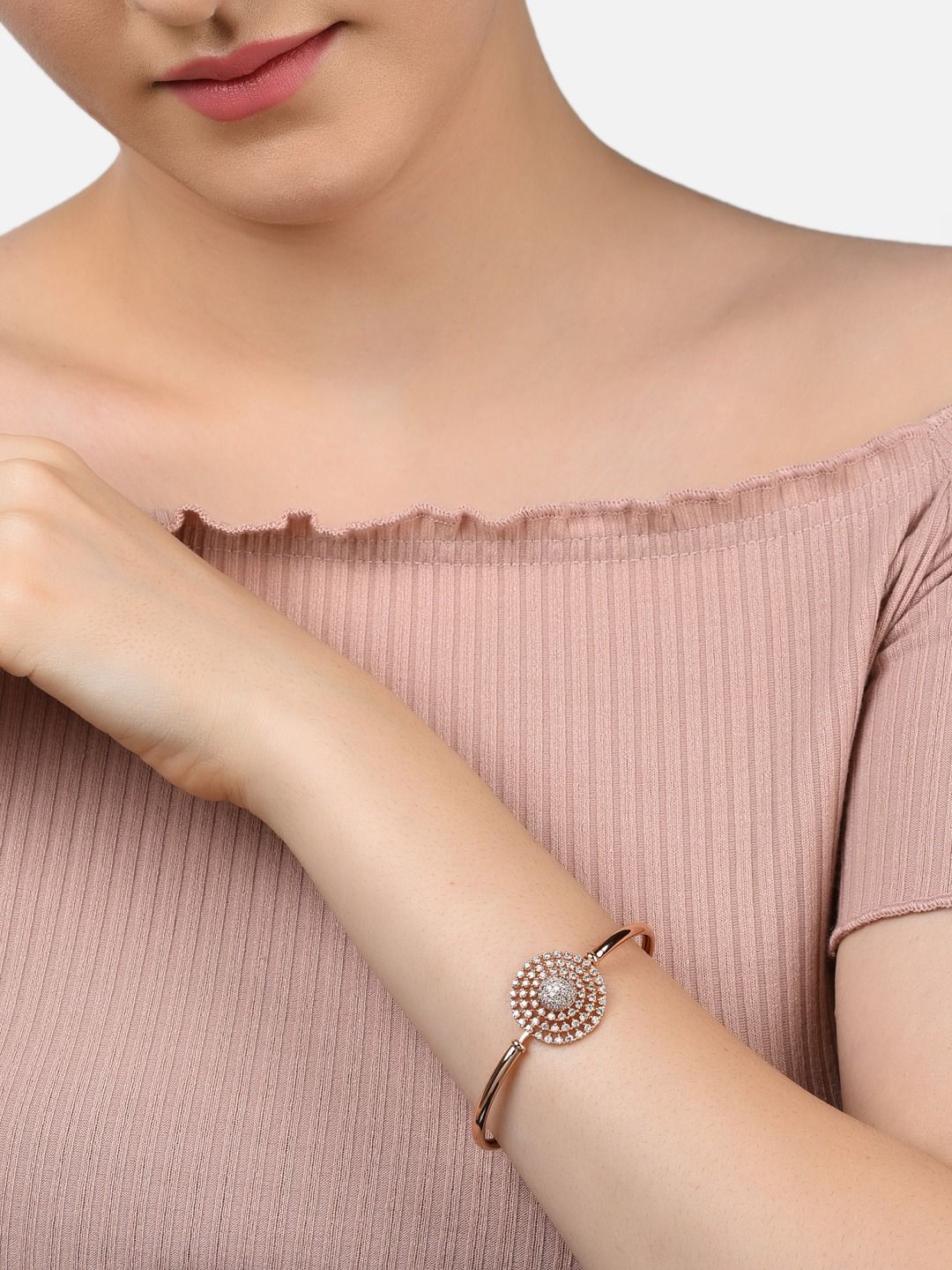 Zaveri Pearls Women Set of 2 Rose Gold-Plated Brass Cubic Zirconia Kada Bracelet - Image 3