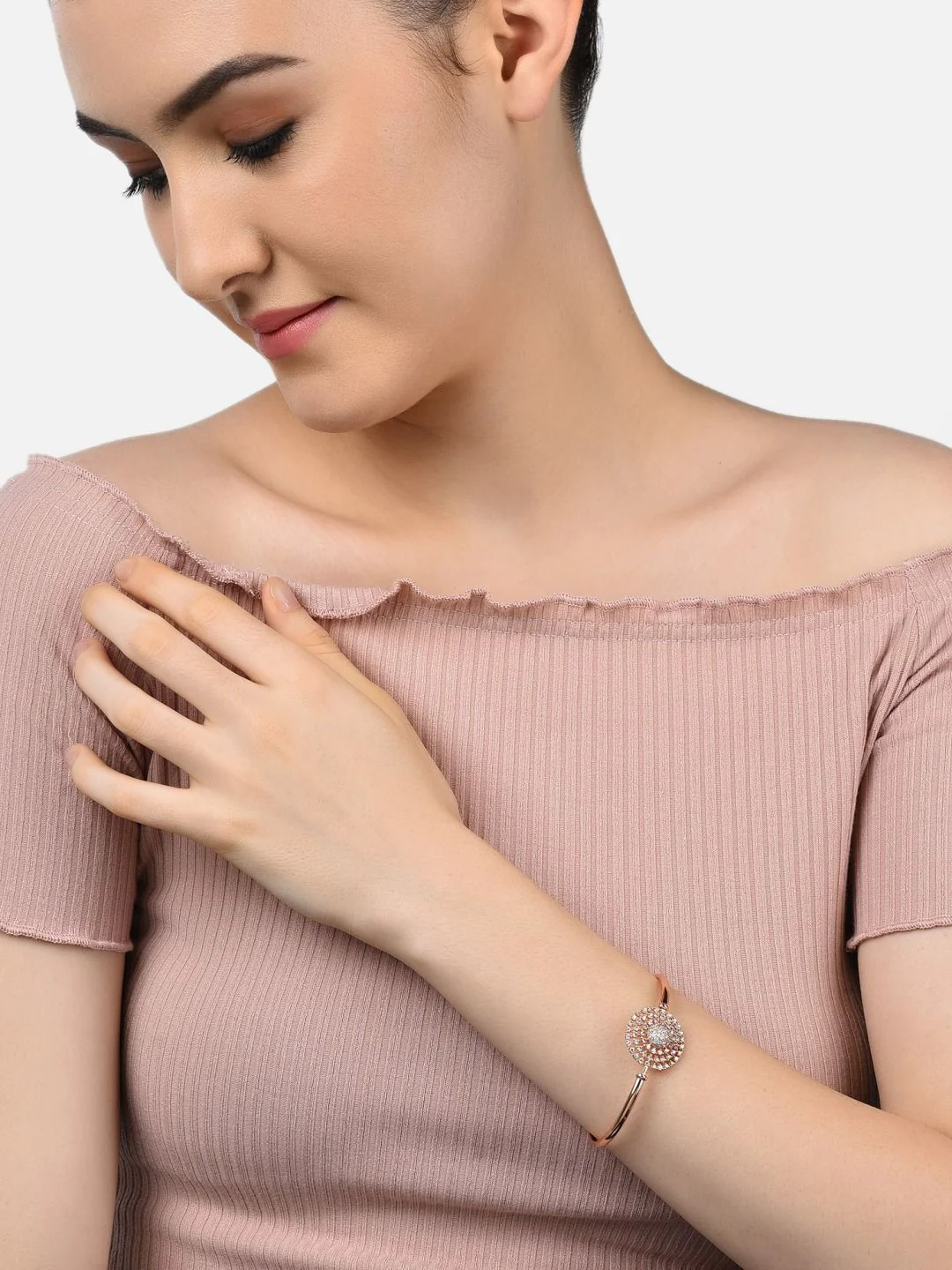 Zaveri Pearls Women Set of 2 Rose Gold-Plated Brass Cubic Zirconia Kada Bracelet - Image 4