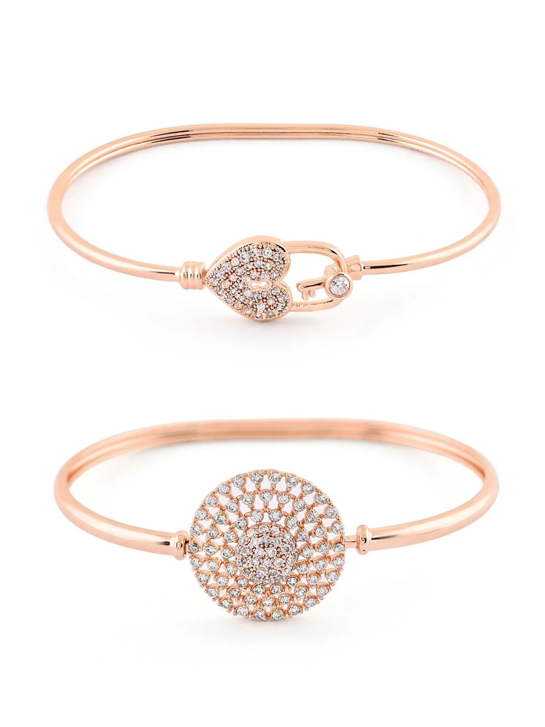 Zaveri Pearls Women Set of 2 Rose Gold-Plated Brass Cubic Zirconia Kada Bracelet - Image 5