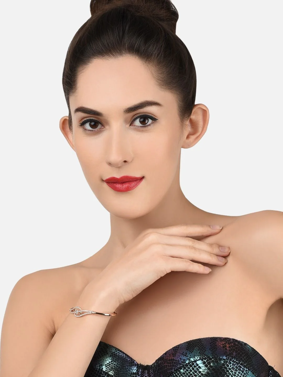 Zaveri Pearls Women Set of 2 Rose Gold-Plated & White Brass Cubic Zirconia Kada Bracelet - Image 4