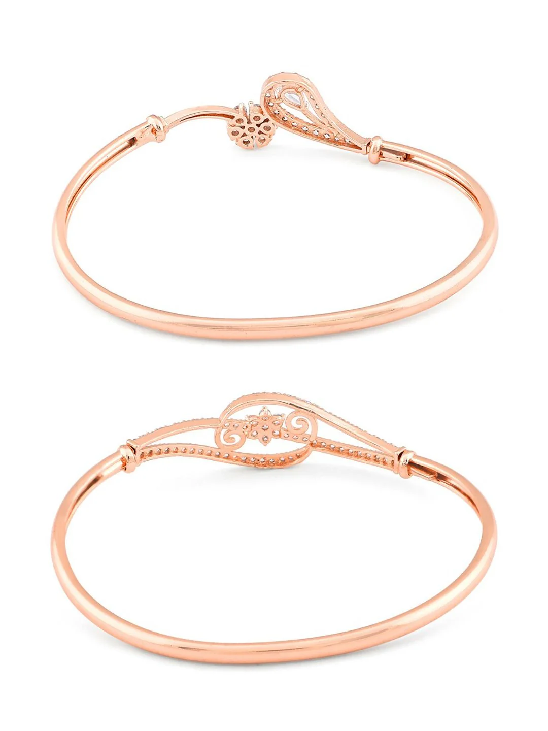 Zaveri Pearls Women Set of 2 Rose Gold-Plated & White Brass Cubic Zirconia Kada Bracelet - Image 7