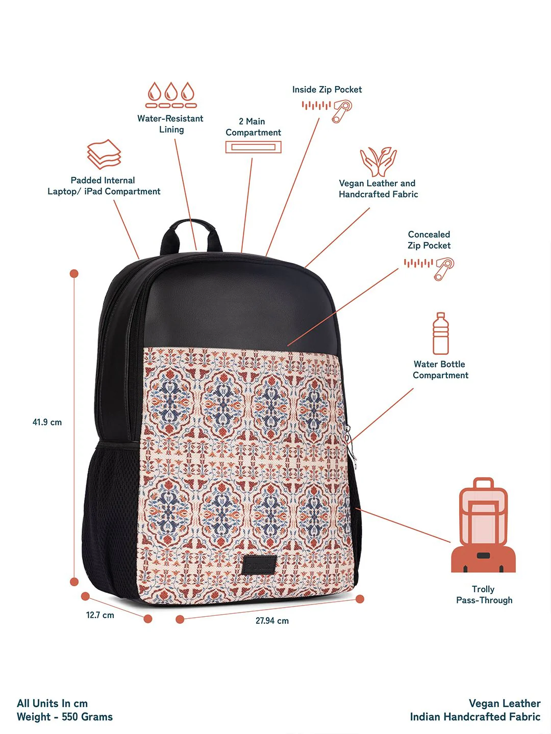 ZOUK Agra Floral Printed Water Resistance Backpack Up To 16 Inch - Image 7