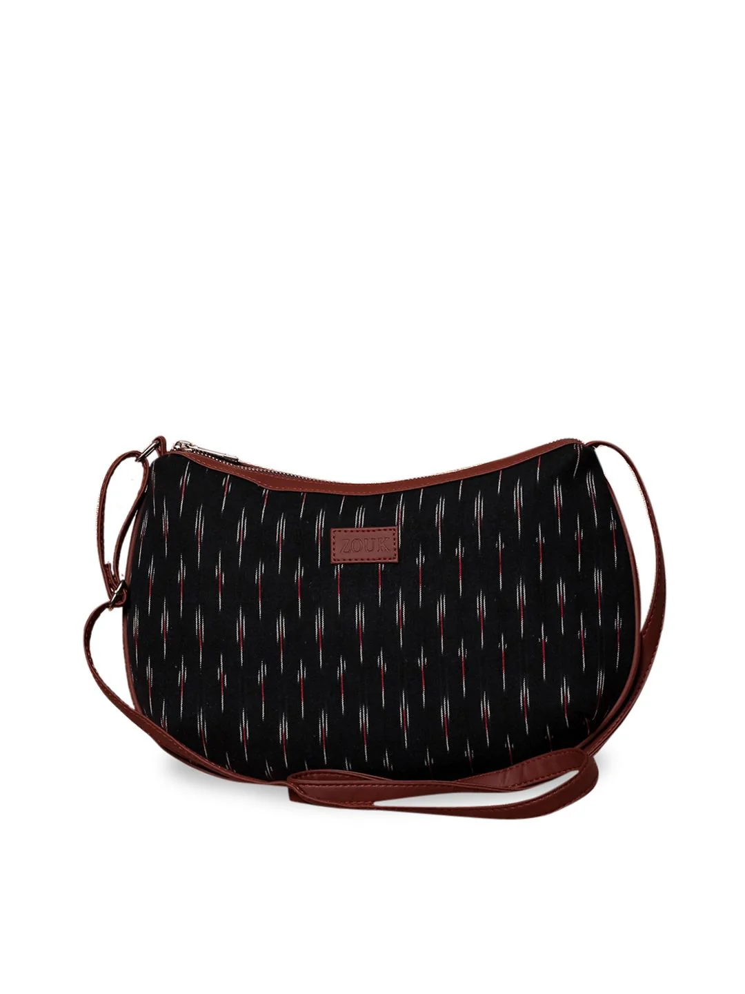 ZOUK Black & Grey Ikat Printed Half Moon Sling Bag - Image 2