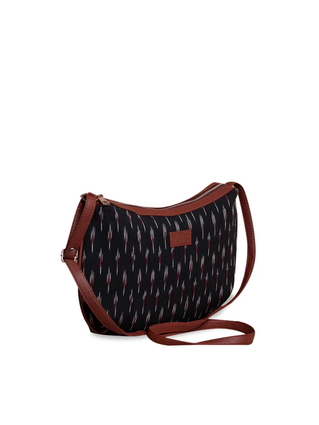 ZOUK Black & Grey Ikat Printed Half Moon Sling Bag - Image 5