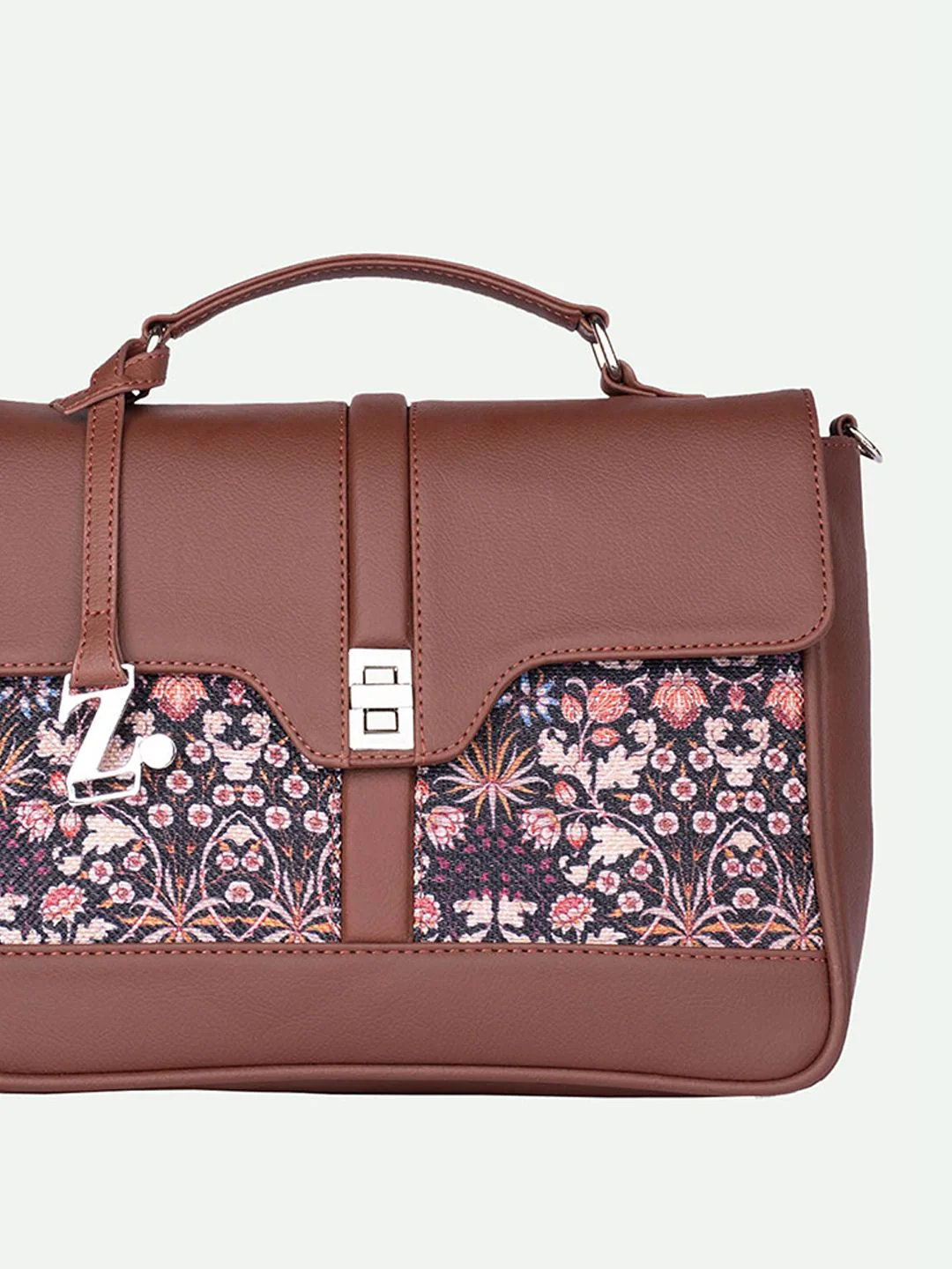 ZOUK Floral Printed Structured Satchel - Image 4