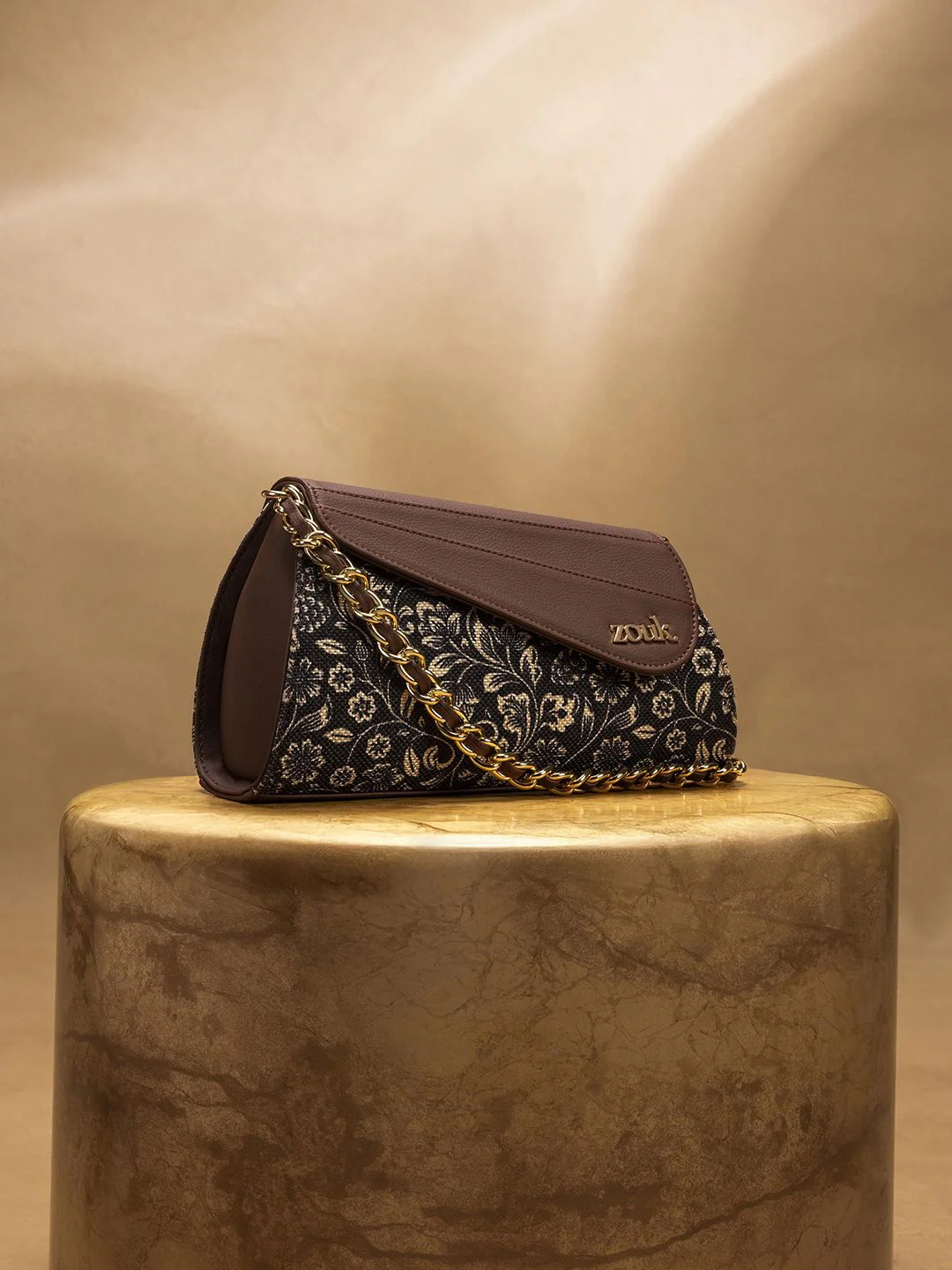 ZOUK Floral Printed Structured Sling Bag with Fringed