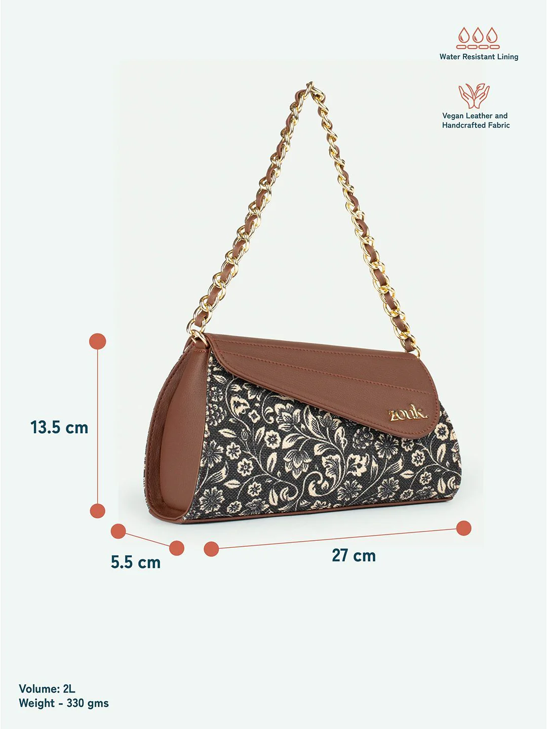ZOUK Floral Printed Structured Sling Bag with Fringed - Image 6