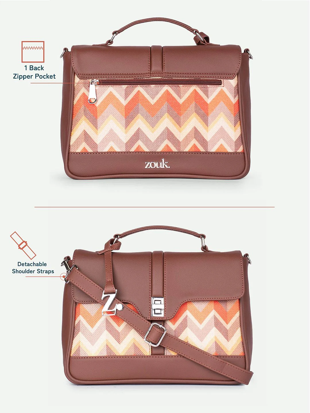 ZOUK Geometric Printed Structured Satchel - Image 7