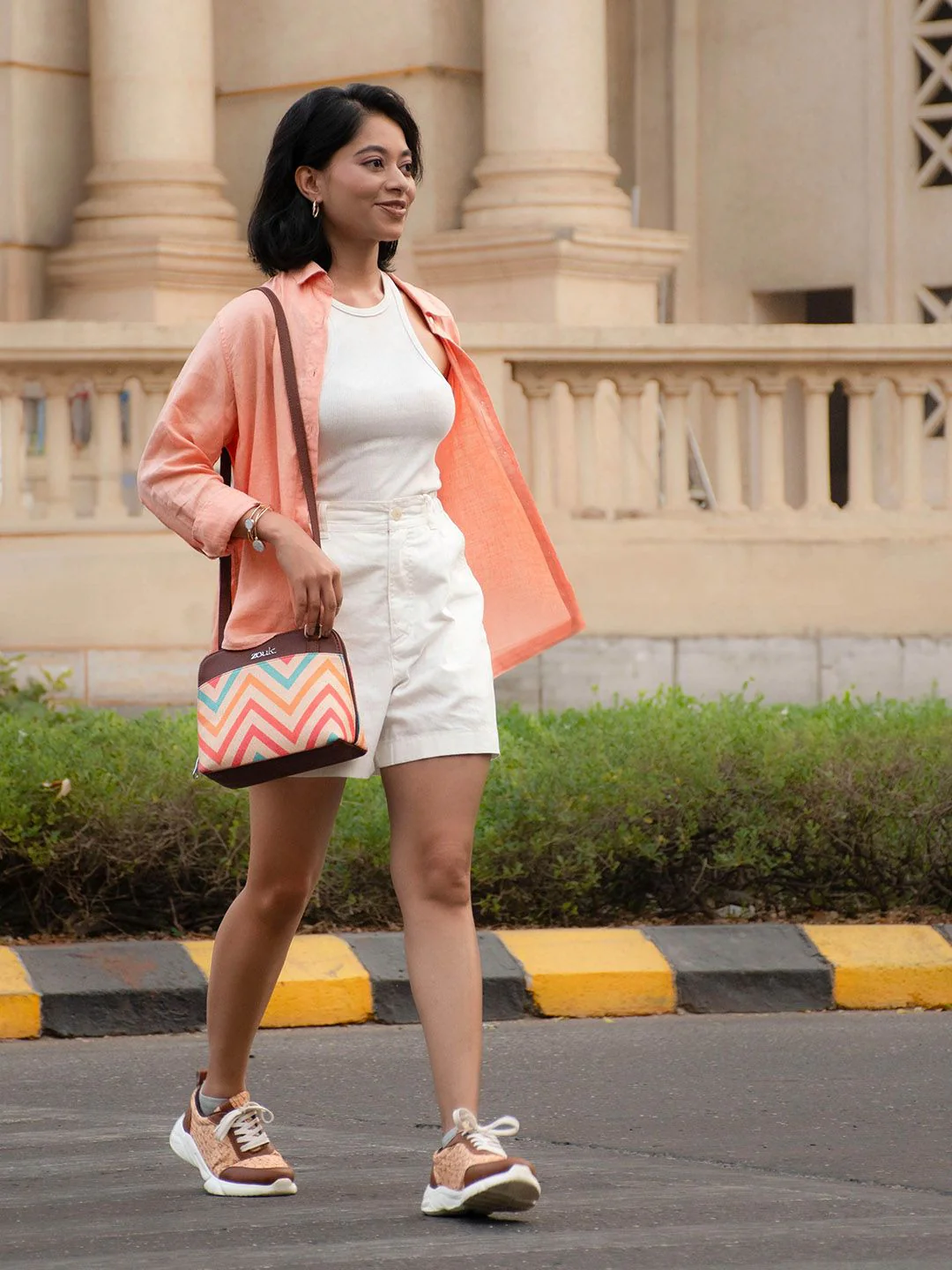 ZOUK Geometric Printed Structured Sling Bag