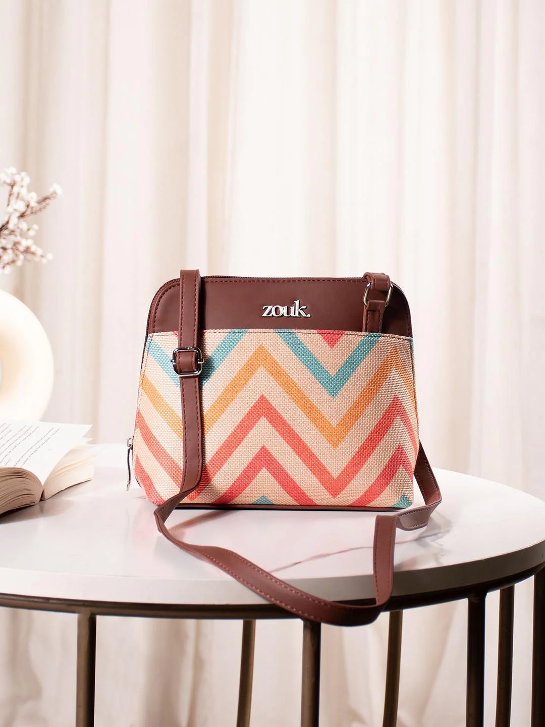 ZOUK Geometric Printed Structured Sling Bag - Image 2