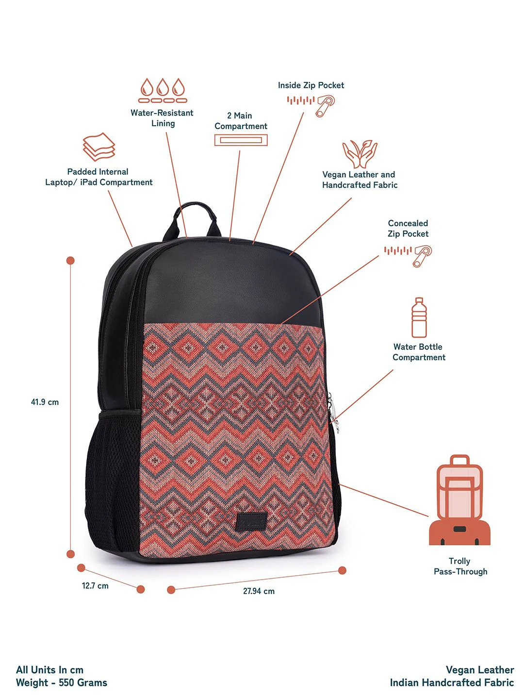 ZOUK Gwalior Weaves Printed Backpack - Image 6