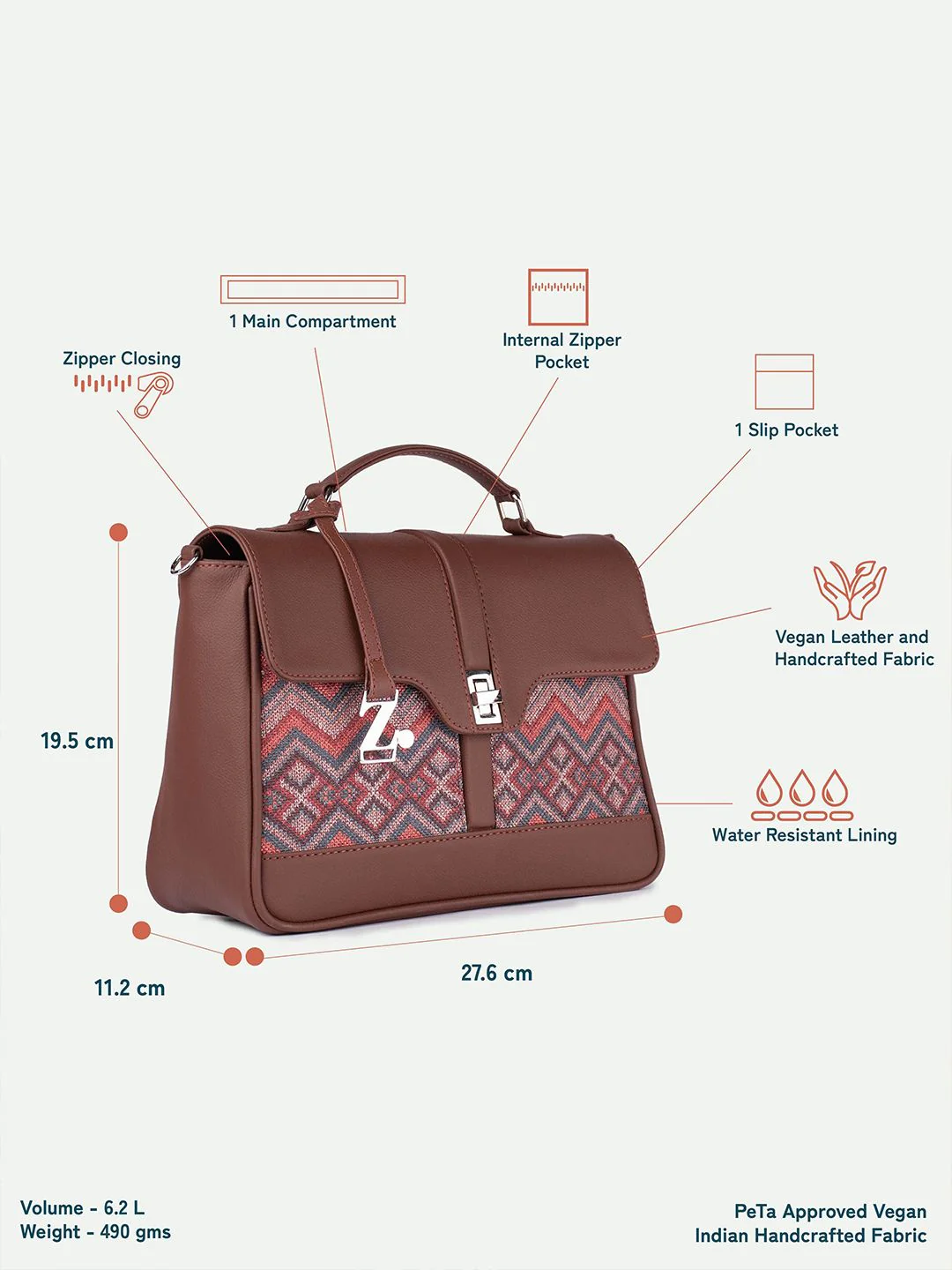 ZOUK Gwalior Weaves Printed Structured Satchel - Image 7