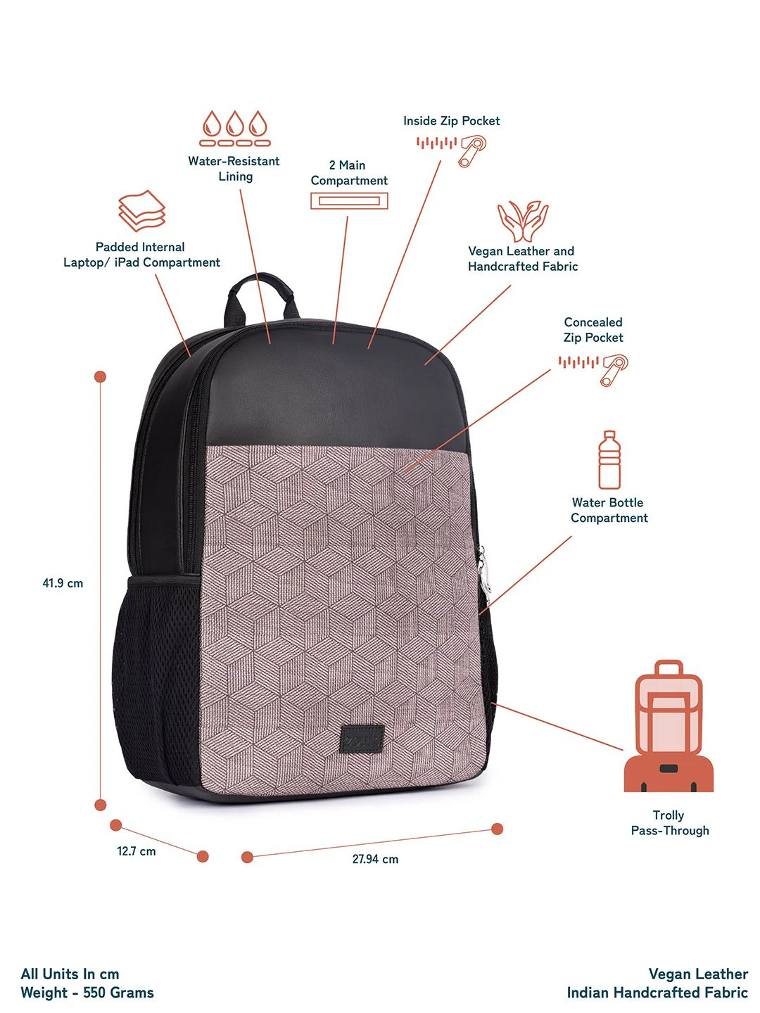 ZOUK Men Geometric Printed Water Resistance Backpack Up to 16 inch - Image 4