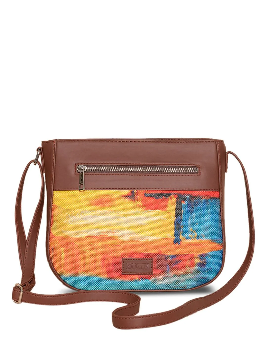 ZOUK Multicoloured Colourblocked Structured Sling Bag with Tasselled - Image 3