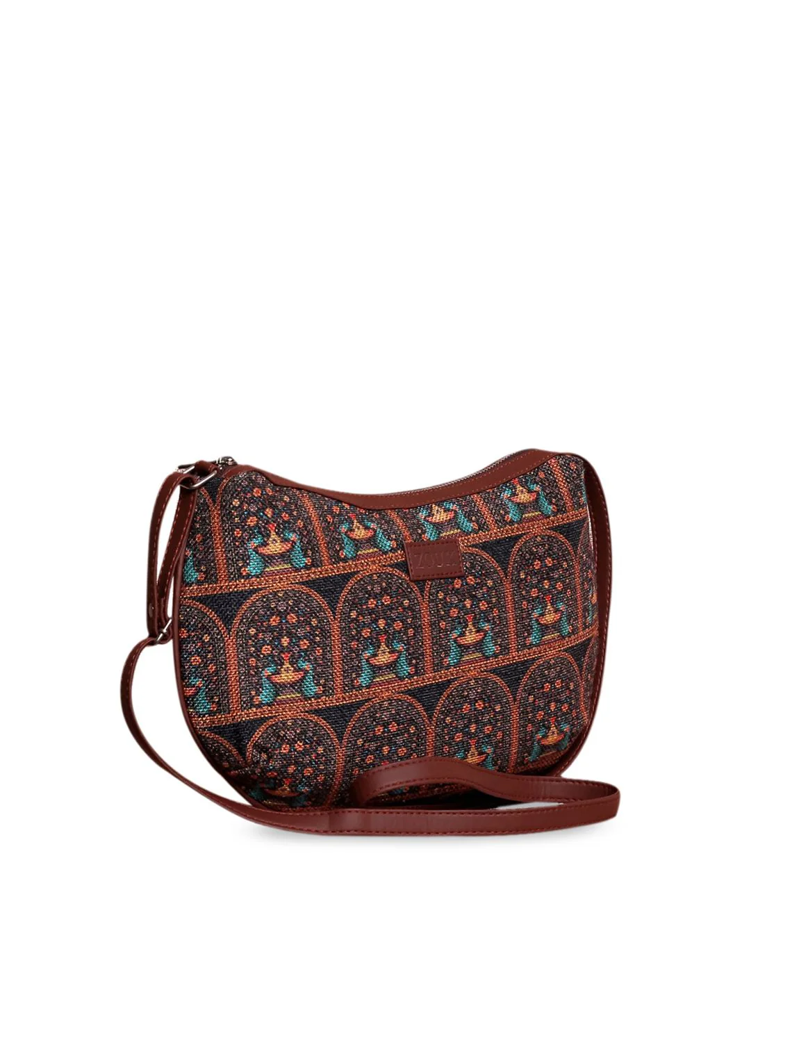 ZOUK Multicoloured Ethnic Motifs Half Moon Sling Bag - Image 2
