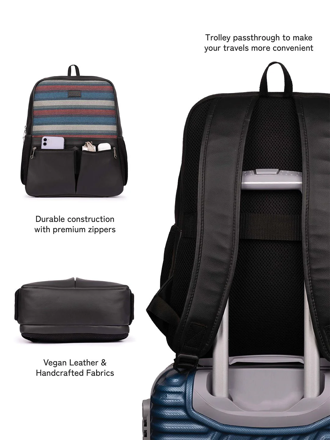 ZOUK Mysore Mosaic Striped Backpack with Compression Straps Up to 16 inch - Image 6
