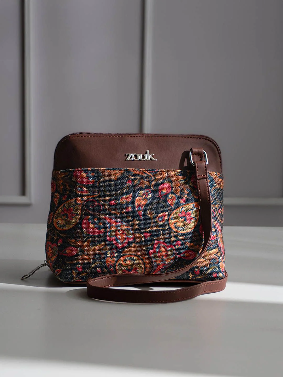 ZOUK Paisley Printed Structured Sling Bag