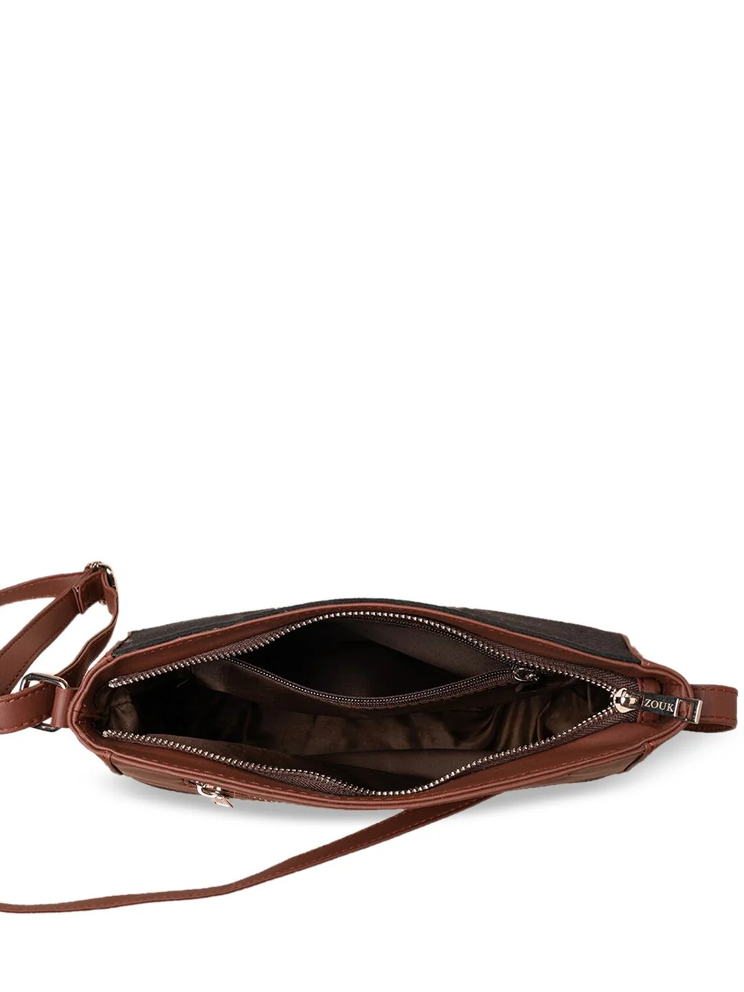 ZOUK Peach-Coloured Floral Printed Structured Sling Bag - Image 4