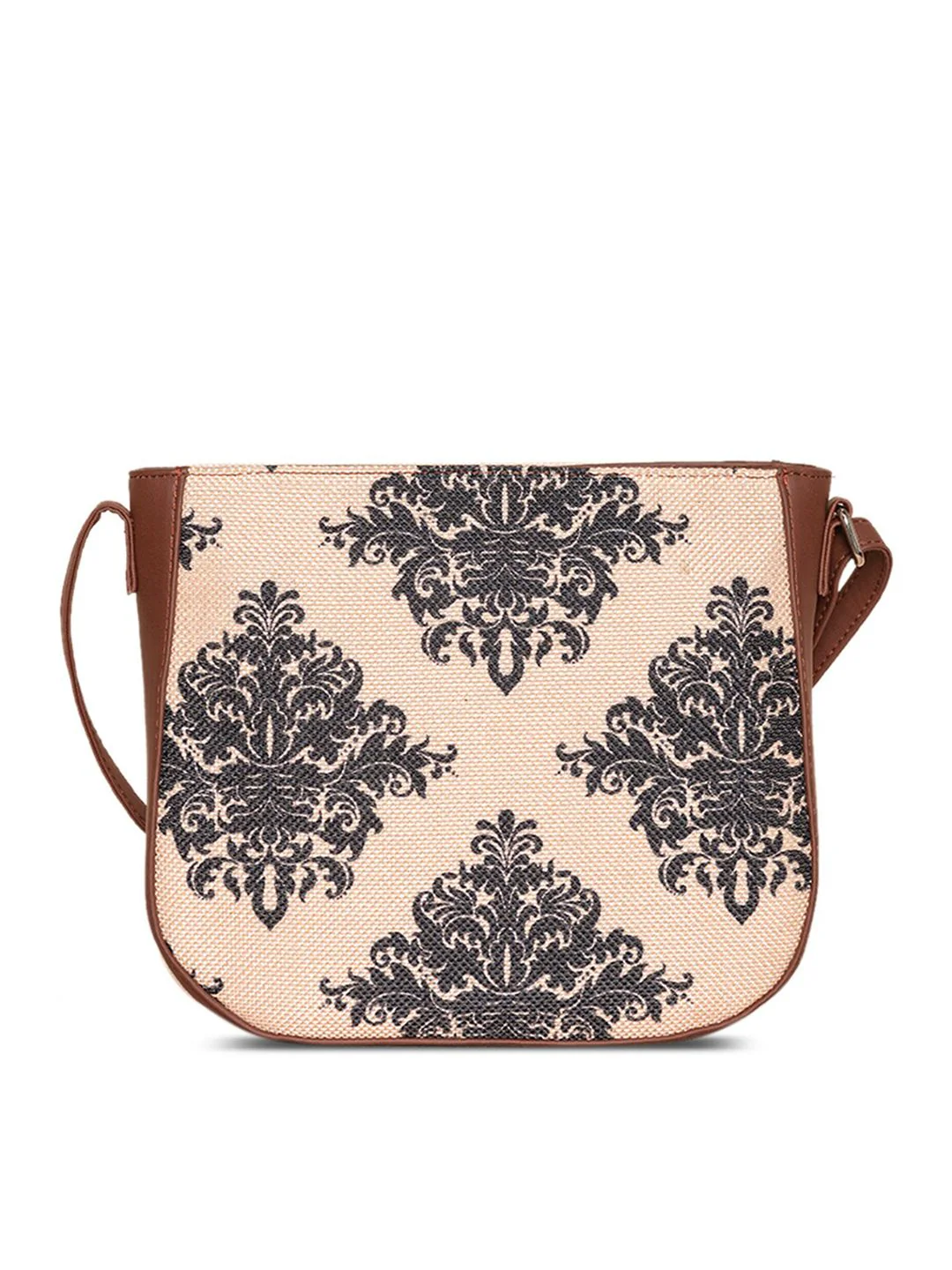 ZOUK Peach-Coloured Floral Printed Structured Sling Bag - Image 5