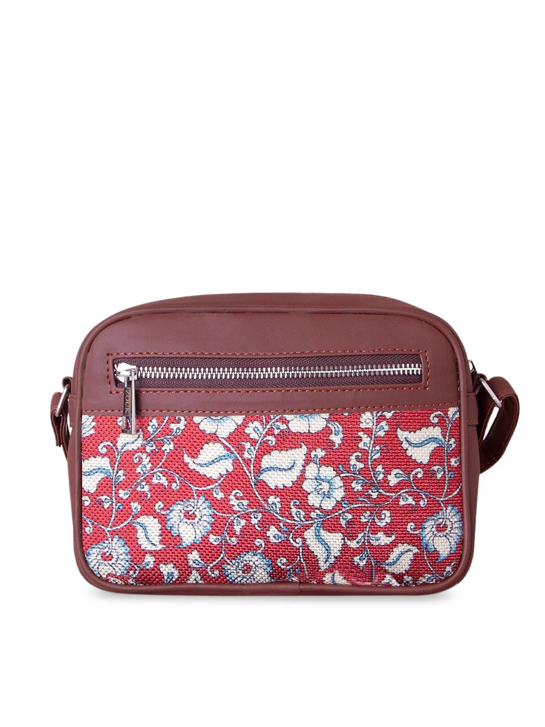 ZOUK Red Floral Printed Structured Kalamkari Sling Bag - Image 3