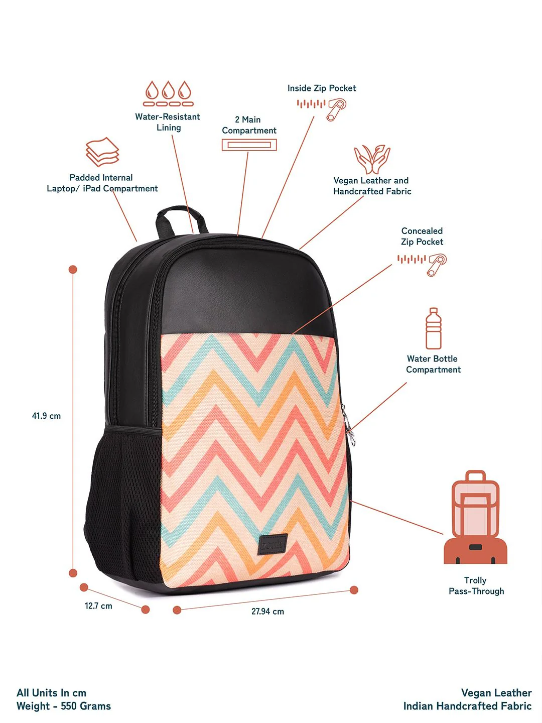 ZOUK Unisex Geometric Printed Water Resistance Backpack Up to 16 inch - Image 7