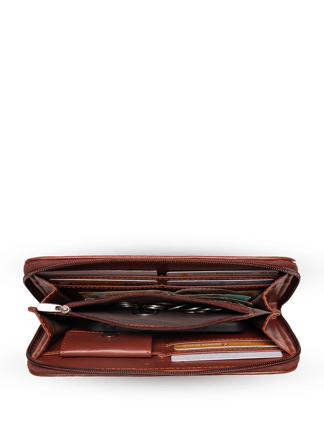 ZOUK Women Brown & Beige Printed Vegan Leather Zip Around Sustainable Wallet - Image 6