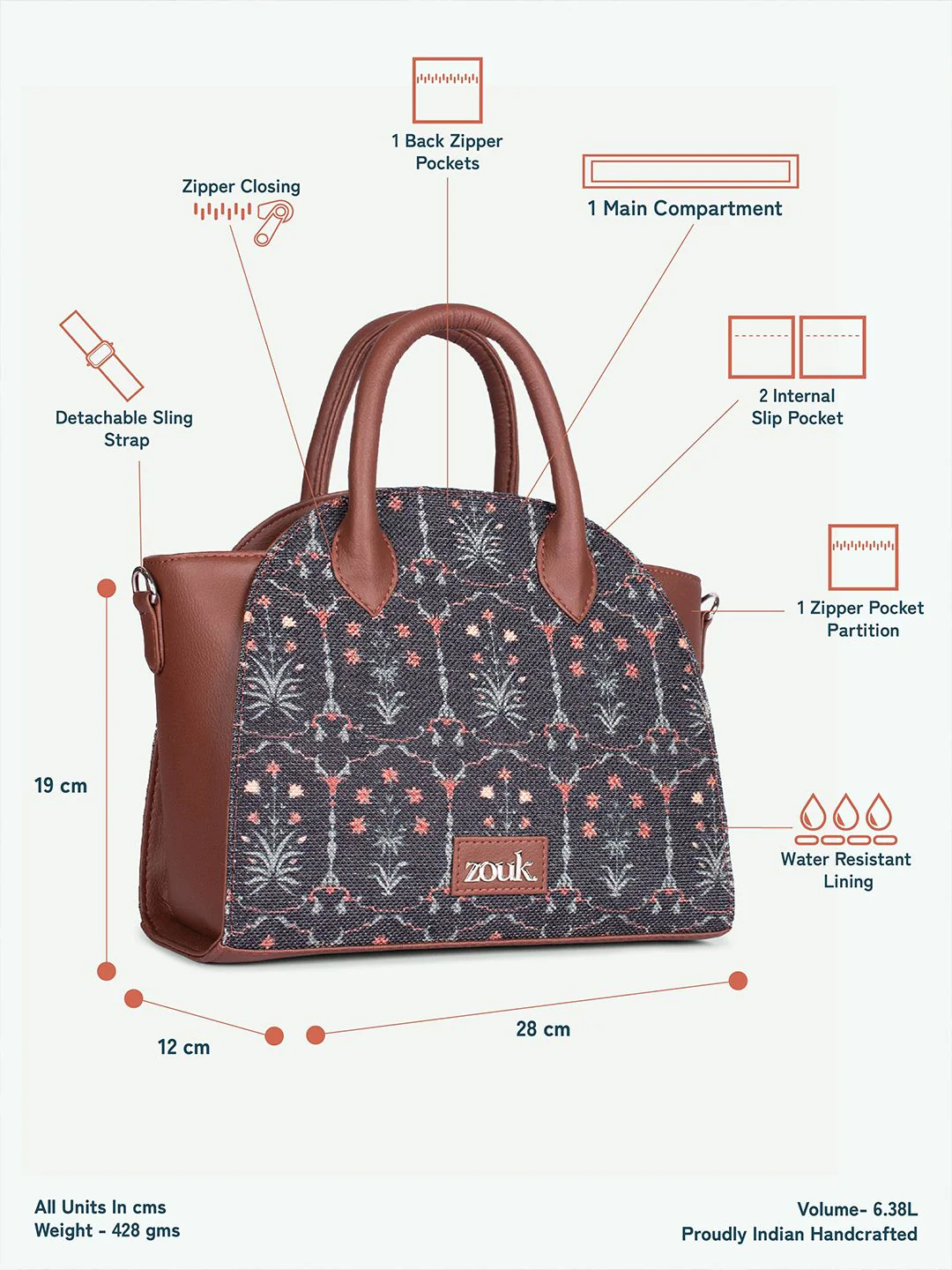 ZOUK Women Floral Printed Swagger Handheld Bag - Image 6