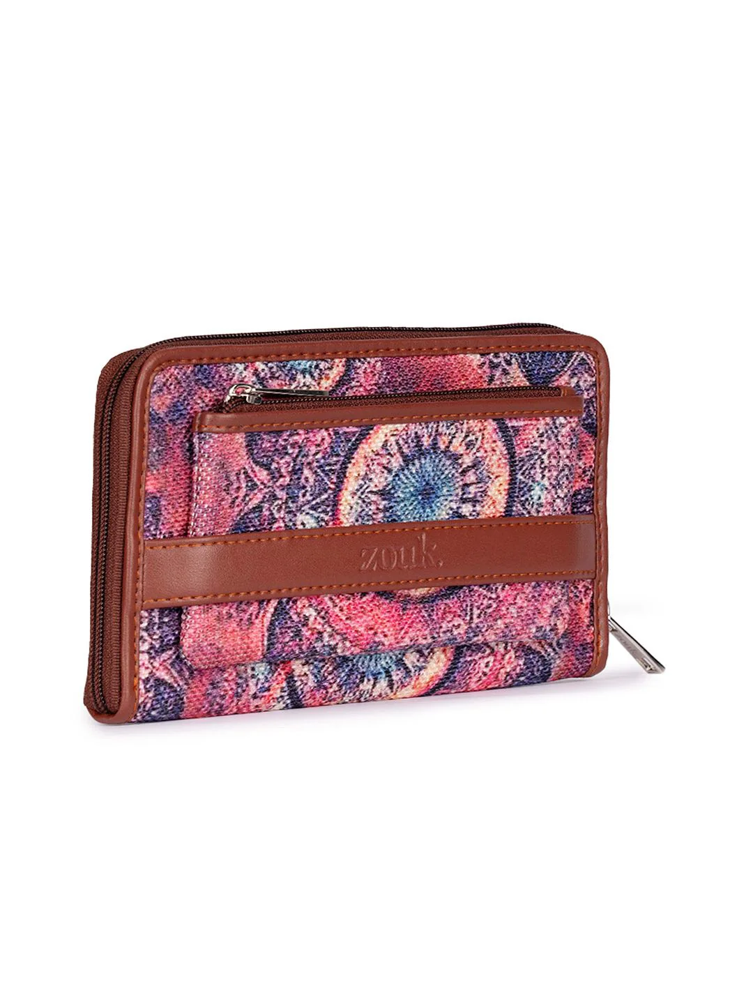 ZOUK Women Pink & Blue Printed Vegan Leather Zip Around Wallet - Image 3