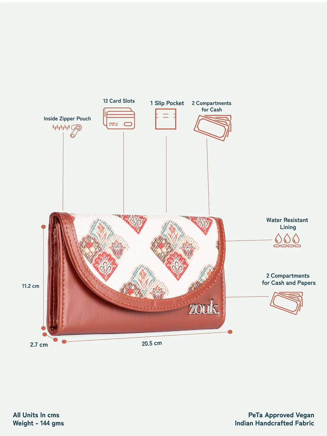 ZOUK Women Seashell Motif White Kyra Flap Wallet - Image 7