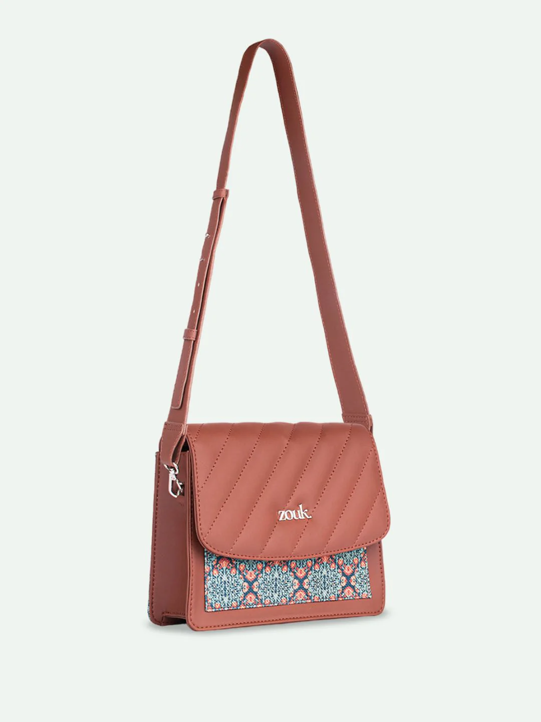 ZOUK Women Solid Buckle Detail Oversized Structured Shoulder Bag with Quilted - Image 3