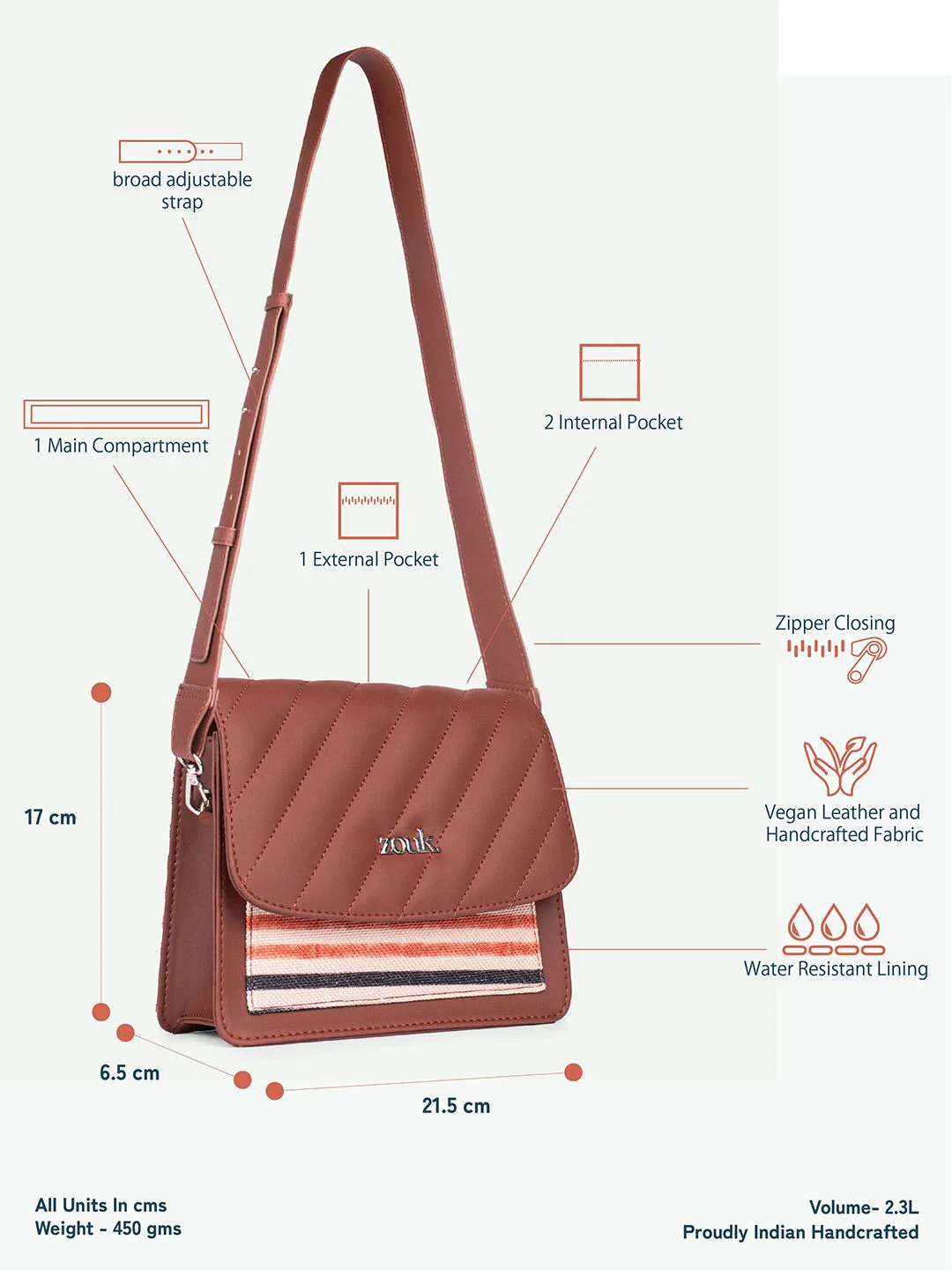 ZOUK Women Stripes Structured Basic Sling Bag - Image 6